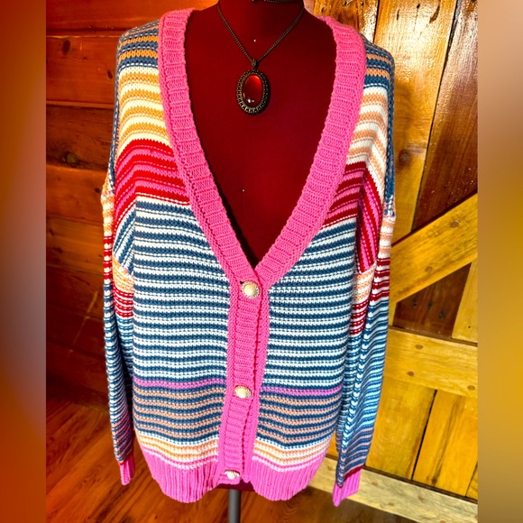 BIBI MWOT Colorful Striped Women's Cardigan Sweater - Picture 1 of 6